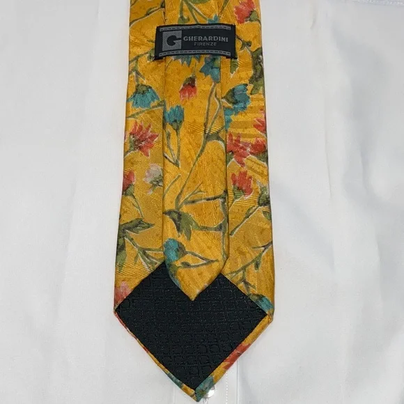 Floral Patterned Yellow Silk LP Tie - Picture 2 of 7